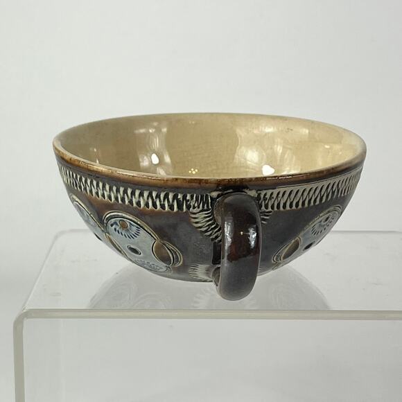 German Blue Flower Coffee Cup Signed Pottery Vtg Unique 1.5" Tea Wine Handarbeit - Picture 2 of 12